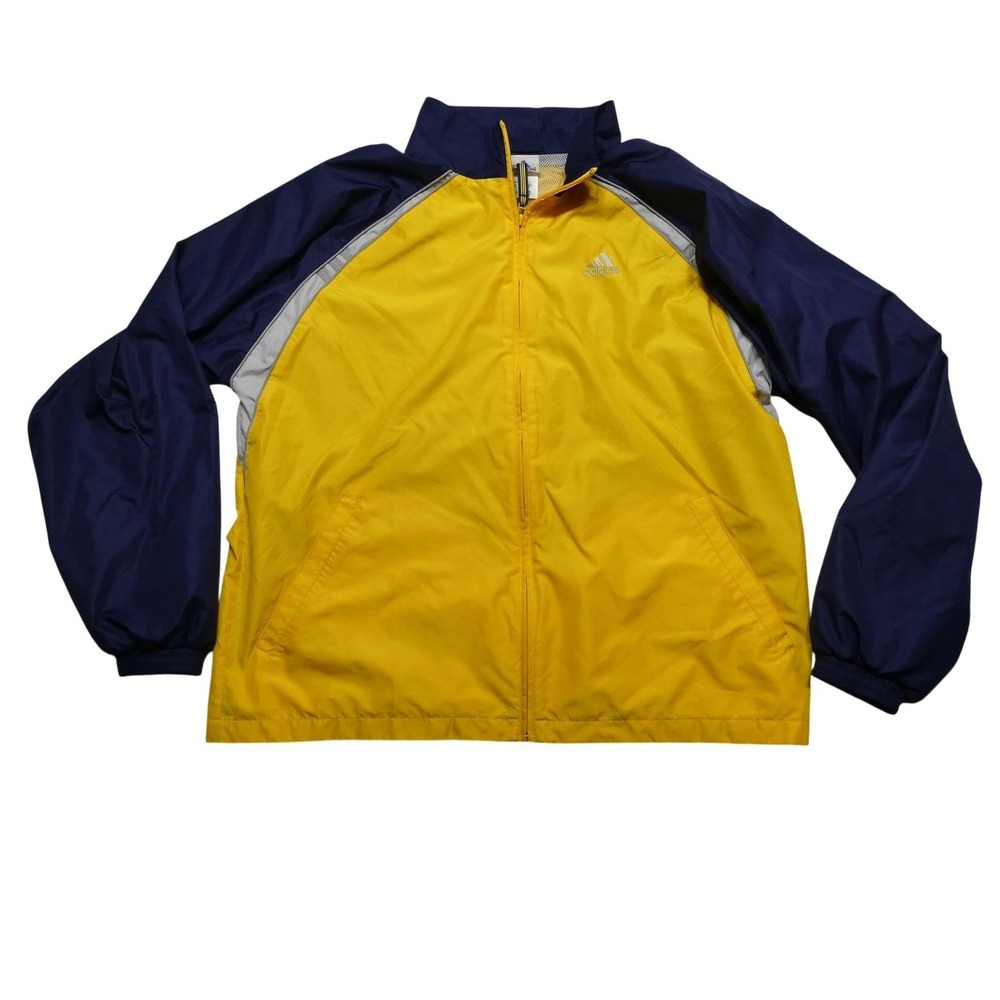 Adidas Jacket Mens XL Yellow Navy Colorblock Full Zip Mesh Lined Windbreaker